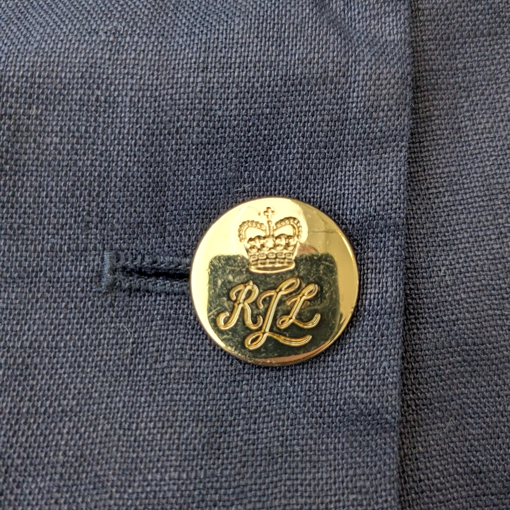 Ralph Lauren Petite Navy Blue Tailored Blazer W Gold Accents - Picture 7 of 12